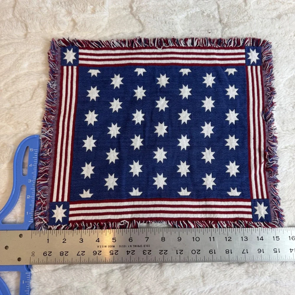 Vintage Americana Star Stripes Woven Fringed Placemats Set of 2 Red White Blue